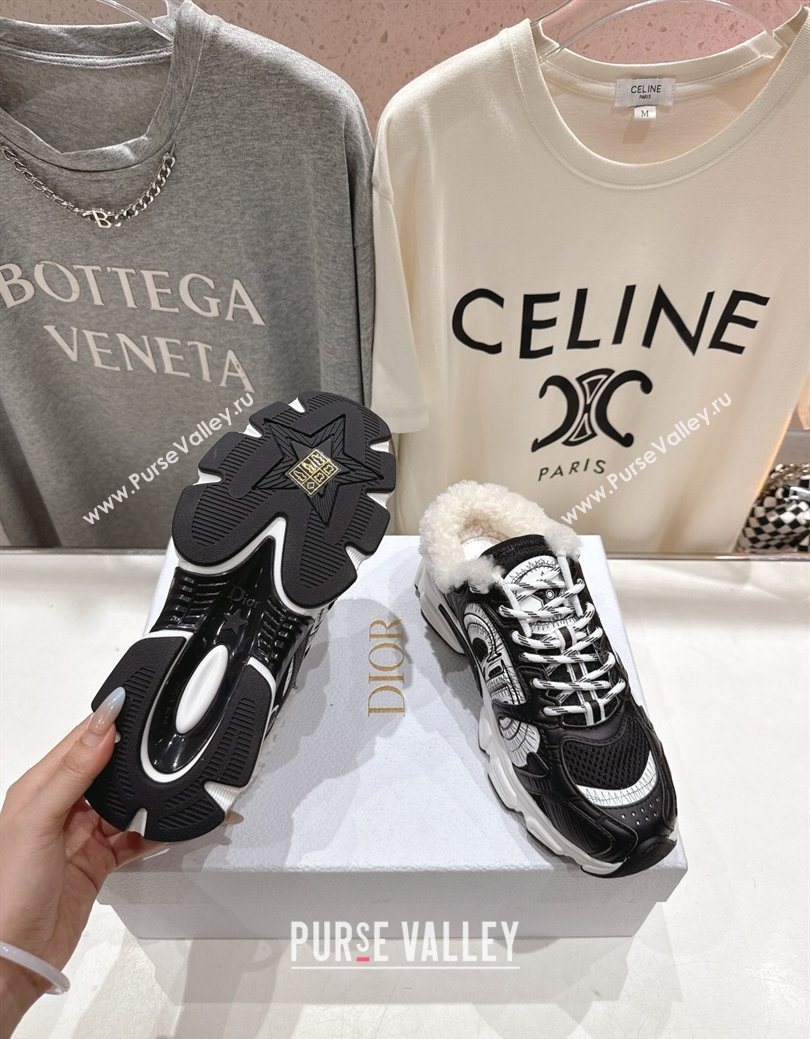 Dior Chrono Sneaker Mules in Mesh, Leather-Effect and Wool Black/White 2025 1029 (MD-251029063)