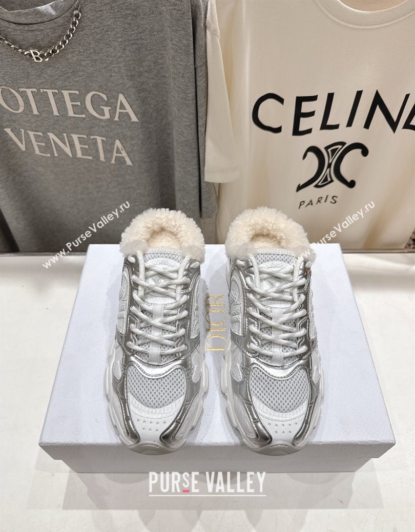 Dior Chrono Sneaker Mules in Mesh, Leather-Effect and Wool Silver/White 2025 1029 (MD-251029064)