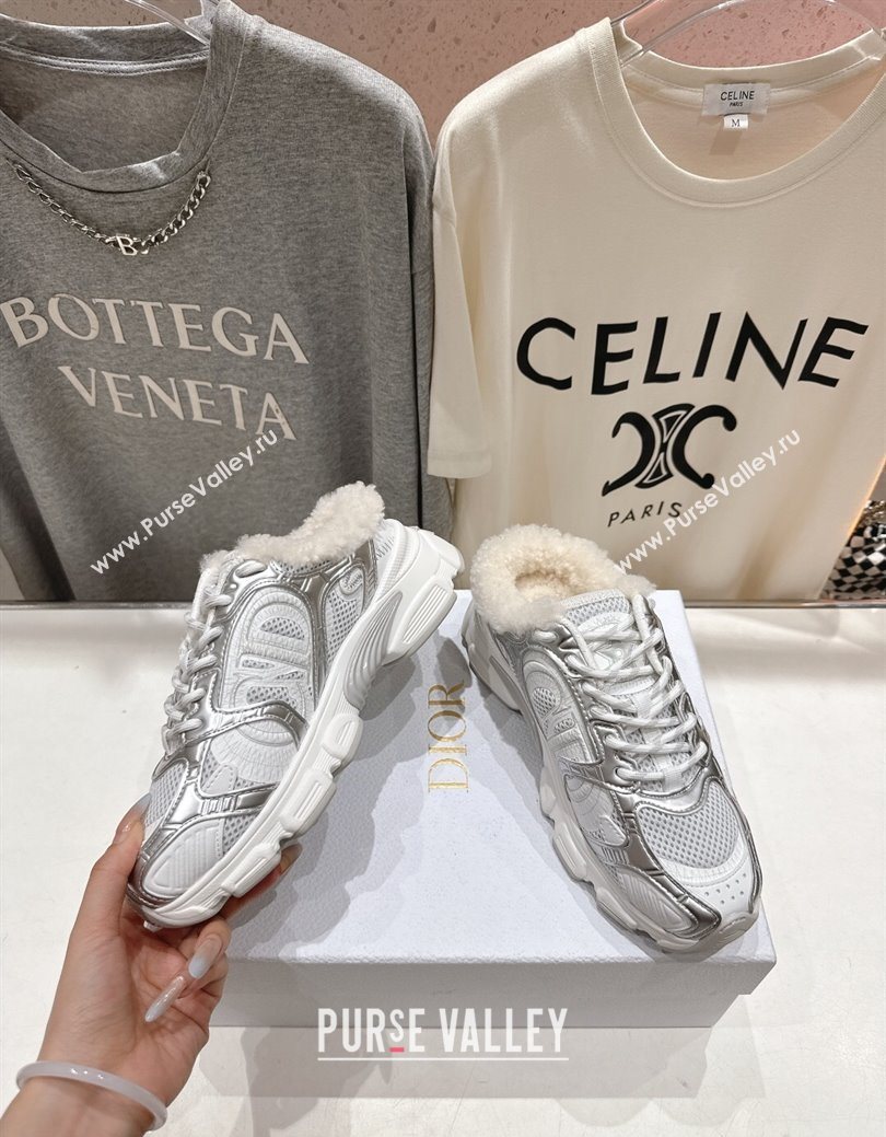 Dior Chrono Sneaker Mules in Mesh, Leather-Effect and Wool Silver/White 2025 1029 (MD-251029064)