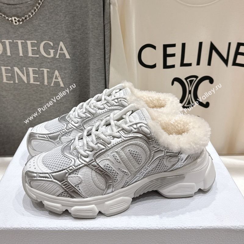 Dior Chrono Sneaker Mules in Mesh, Leather-Effect and Wool Silver/White 2025 1029 (MD-251029064)