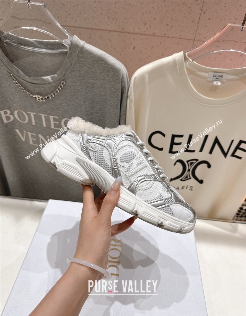 Dior Chrono Sneaker Mules in Mesh, Leather-Effect and Wool Silver/White 2025 1029 (MD-251029064)