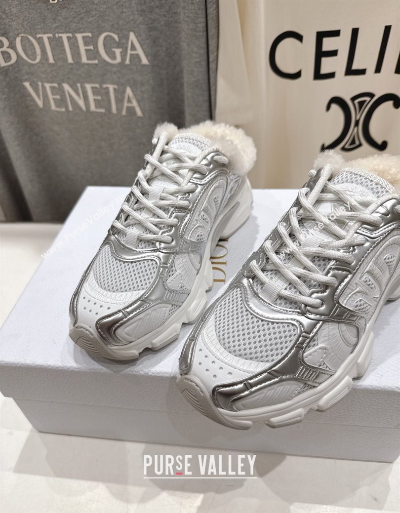 Dior Chrono Sneaker Mules in Mesh, Leather-Effect and Wool Silver/White 2025 1029 (MD-251029064)
