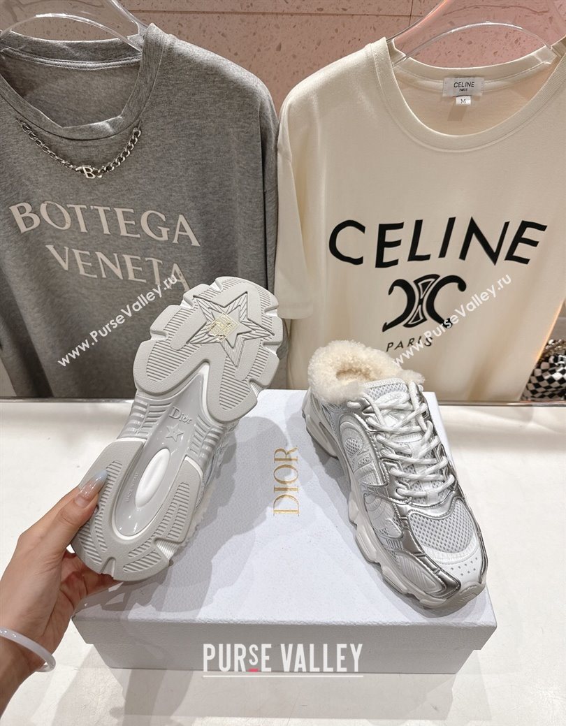 Dior Chrono Sneaker Mules in Mesh, Leather-Effect and Wool Silver/White 2025 1029 (MD-251029064)