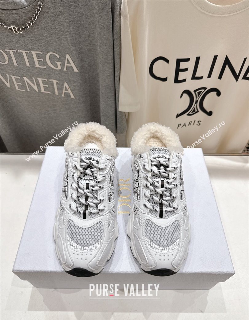 Dior Chrono Sneaker Mules in Mesh, Leather-Effect and Wool White/Black 2025 1029 (MD-251029066)