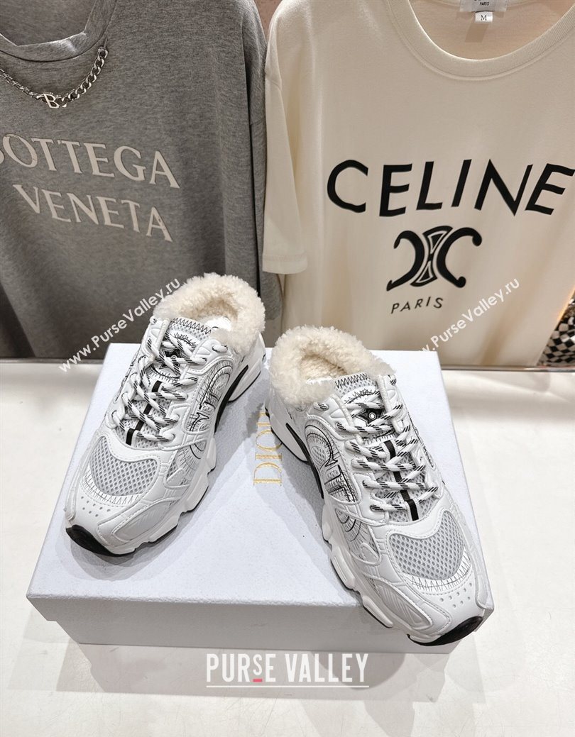 Dior Chrono Sneaker Mules in Mesh, Leather-Effect and Wool White/Black 2025 1029 (MD-251029066)
