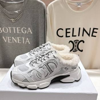 Dior Chrono Sneaker Mules in Mesh, Leather-Effect and Wool White/Black 2025 1029 (MD-251029066)