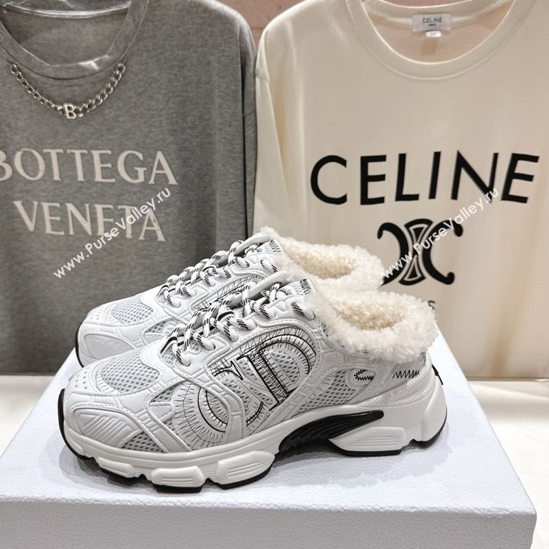 Dior Chrono Sneaker Mules in Mesh, Leather-Effect and Wool White/Black 2025 1029 (MD-251029066)