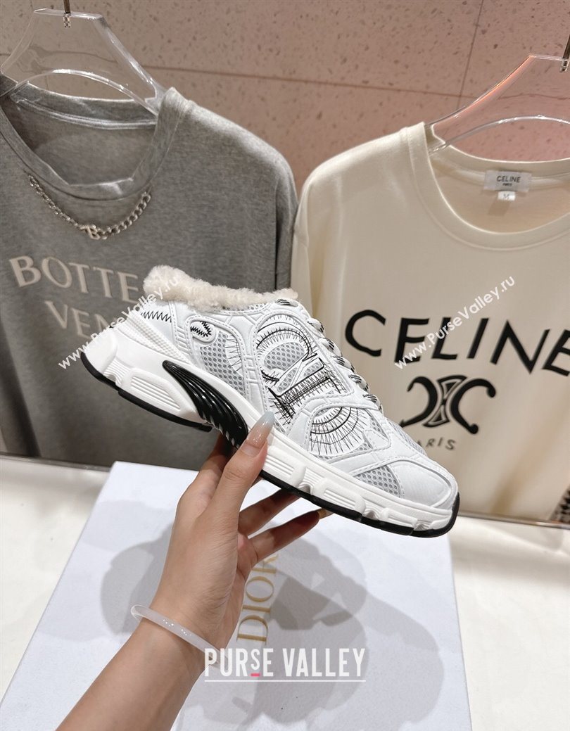 Dior Chrono Sneaker Mules in Mesh, Leather-Effect and Wool White/Black 2025 1029 (MD-251029066)