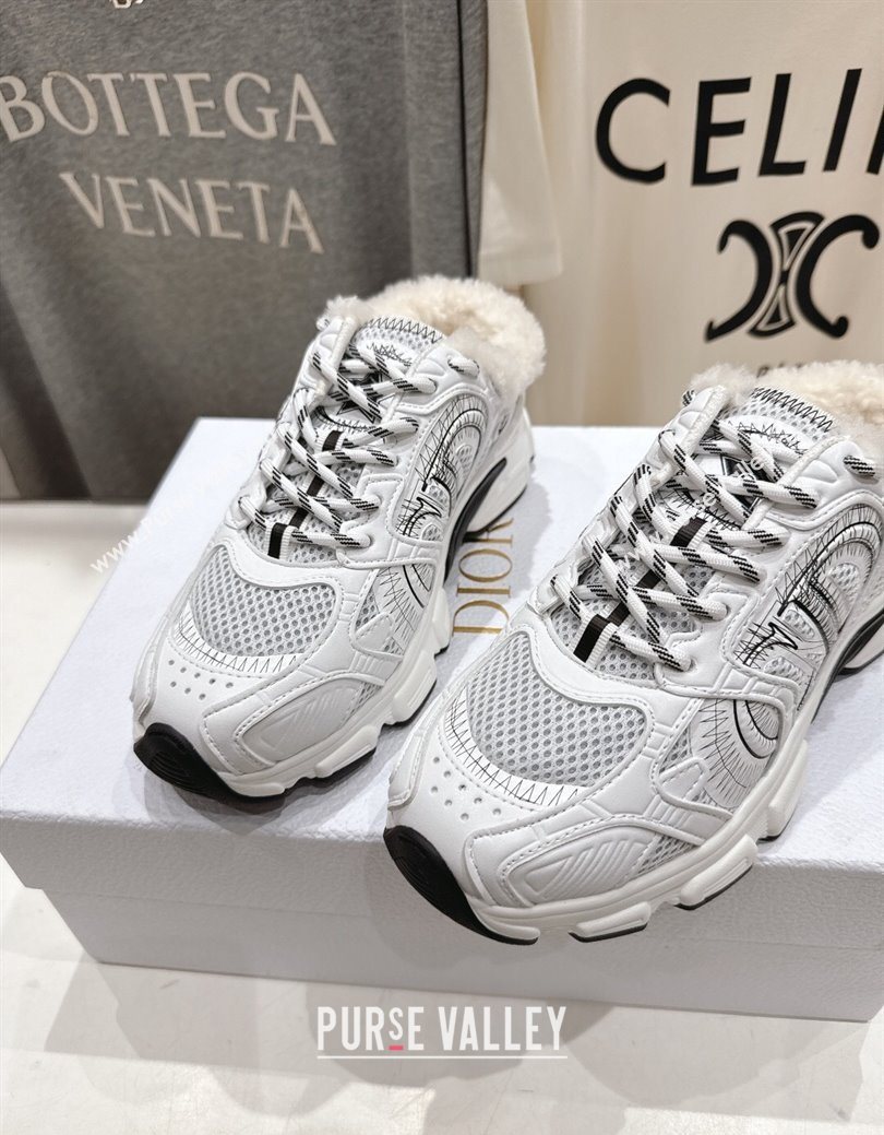Dior Chrono Sneaker Mules in Mesh, Leather-Effect and Wool White/Black 2025 1029 (MD-251029066)