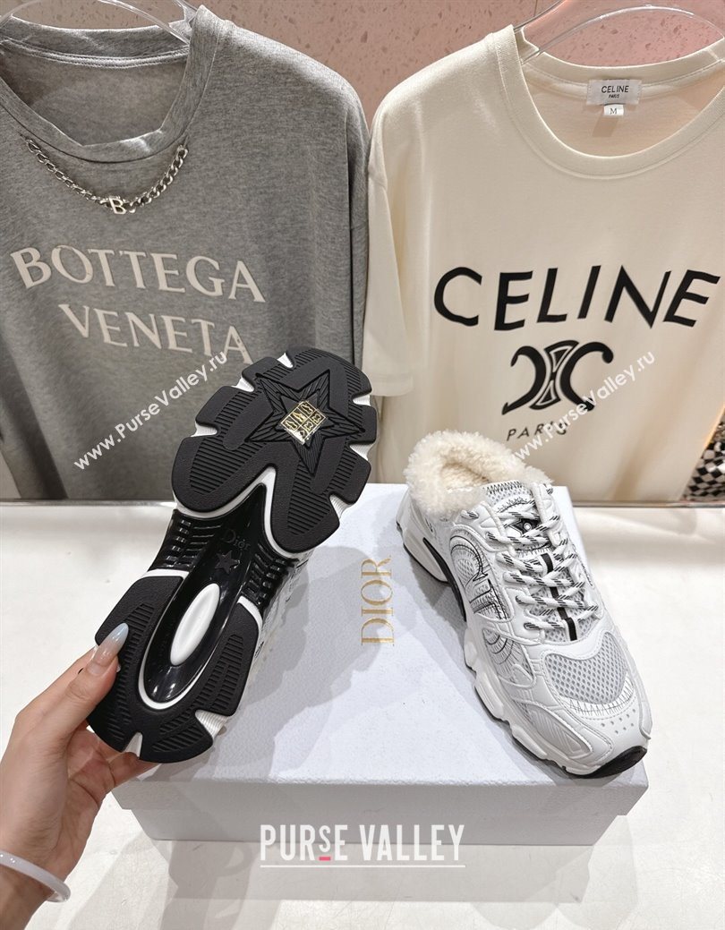 Dior Chrono Sneaker Mules in Mesh, Leather-Effect and Wool White/Black 2025 1029 (MD-251029066)