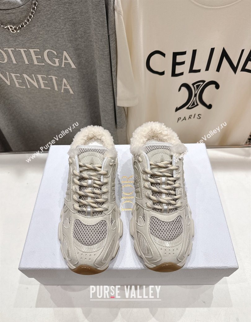 Dior Chrono Sneaker Mules in Mesh, Suede and Wool Light Grey 2025 1029 (MD-251029067)