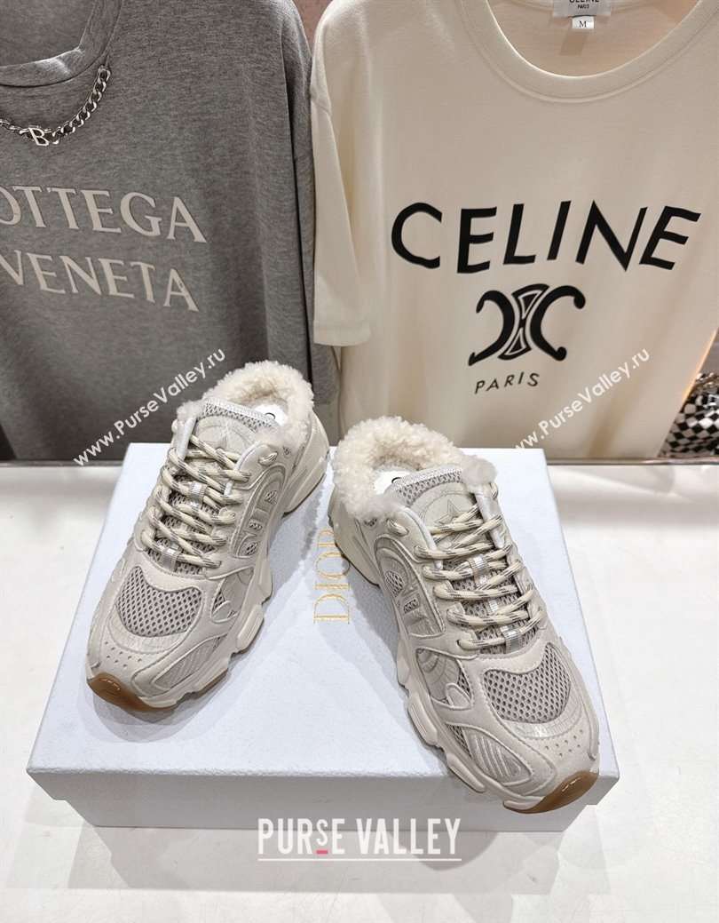 Dior Chrono Sneaker Mules in Mesh, Suede and Wool Light Grey 2025 1029 (MD-251029067)