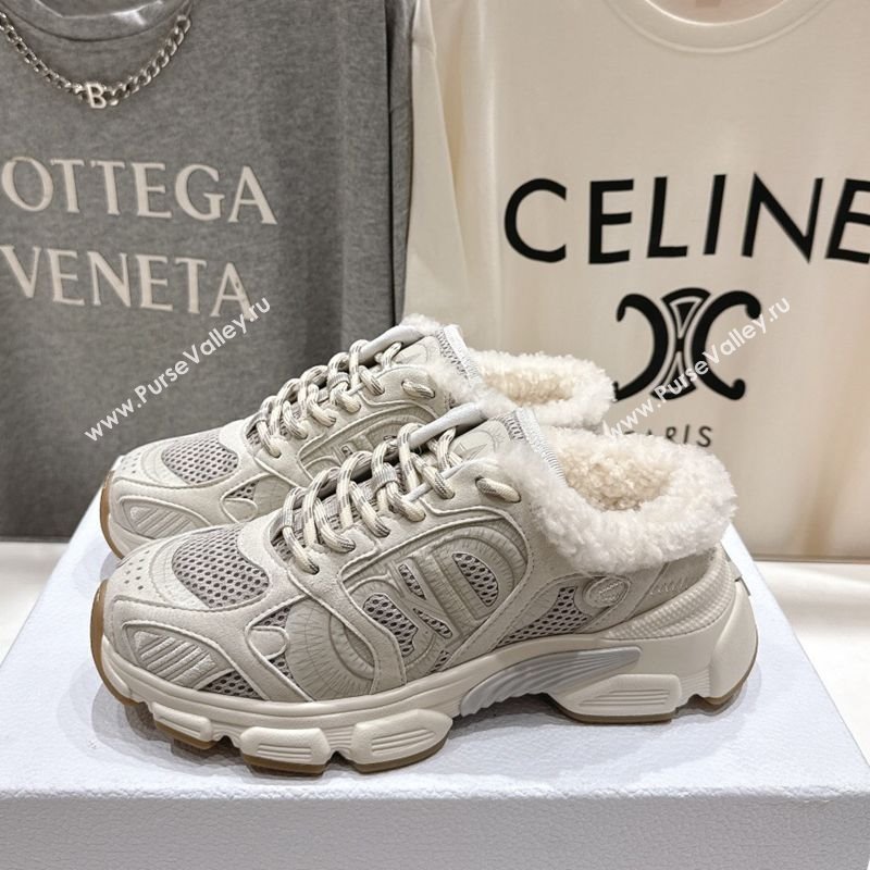Dior Chrono Sneaker Mules in Mesh, Suede and Wool Light Grey 2025 1029 (MD-251029067)