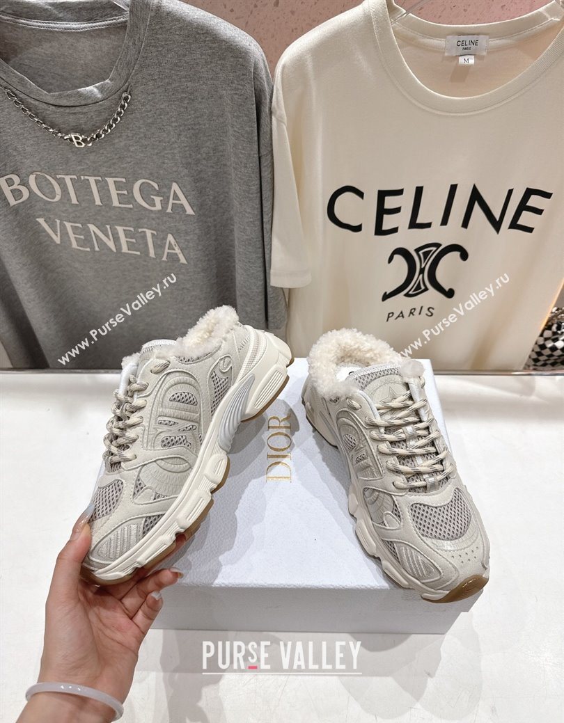 Dior Chrono Sneaker Mules in Mesh, Suede and Wool Light Grey 2025 1029 (MD-251029067)