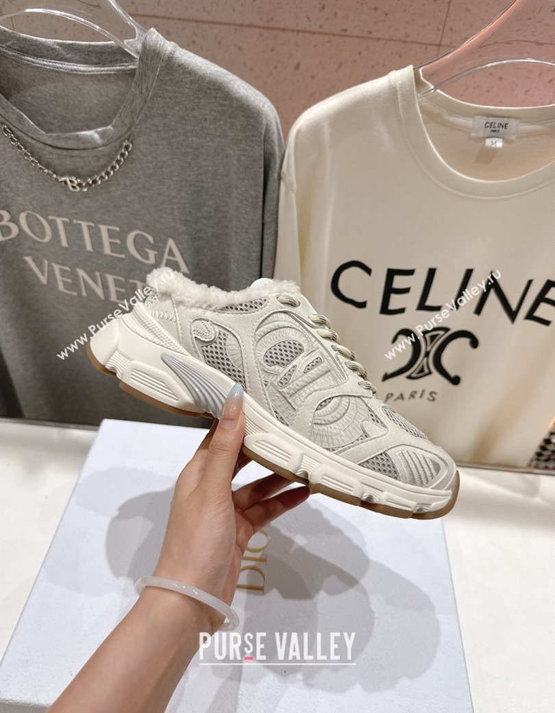 Dior Chrono Sneaker Mules in Mesh, Suede and Wool Light Grey 2025 1029 (MD-251029067)