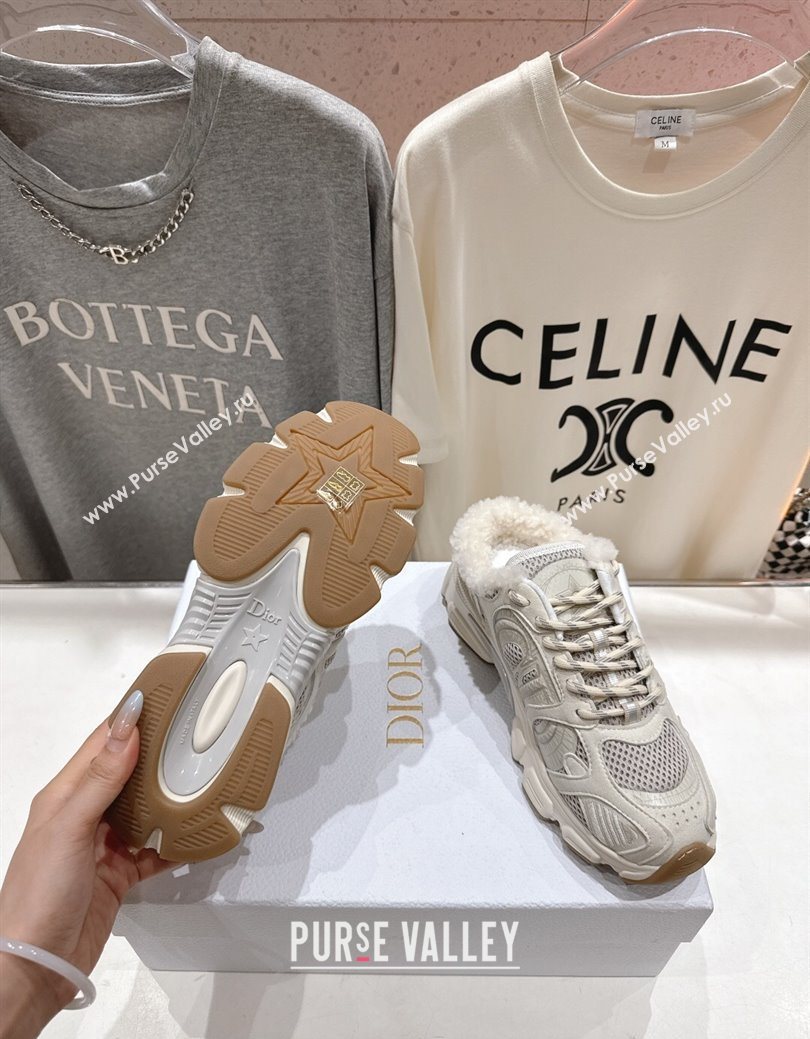 Dior Chrono Sneaker Mules in Mesh, Suede and Wool Light Grey 2025 1029 (MD-251029067)