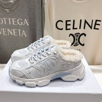 Dior Chrono Sneaker Mules in Mesh, Leather-Effect and Wool White/Blue 2025 1029 (MD-251029068)