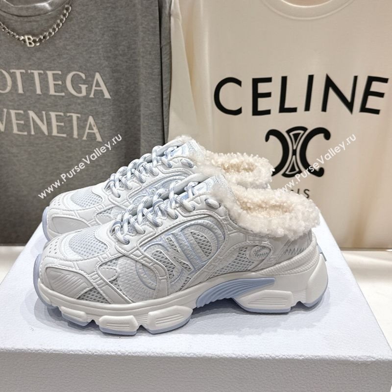 Dior Chrono Sneaker Mules in Mesh, Leather-Effect and Wool White/Blue 2025 1029 (MD-251029068)