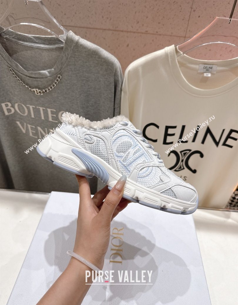 Dior Chrono Sneaker Mules in Mesh, Leather-Effect and Wool White/Blue 2025 1029 (MD-251029068)