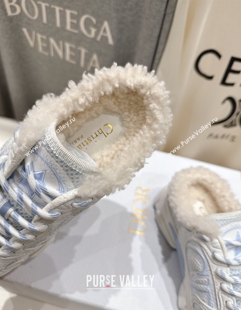 Dior Chrono Sneaker Mules in Mesh, Leather-Effect and Wool White/Blue 2025 1029 (MD-251029068)