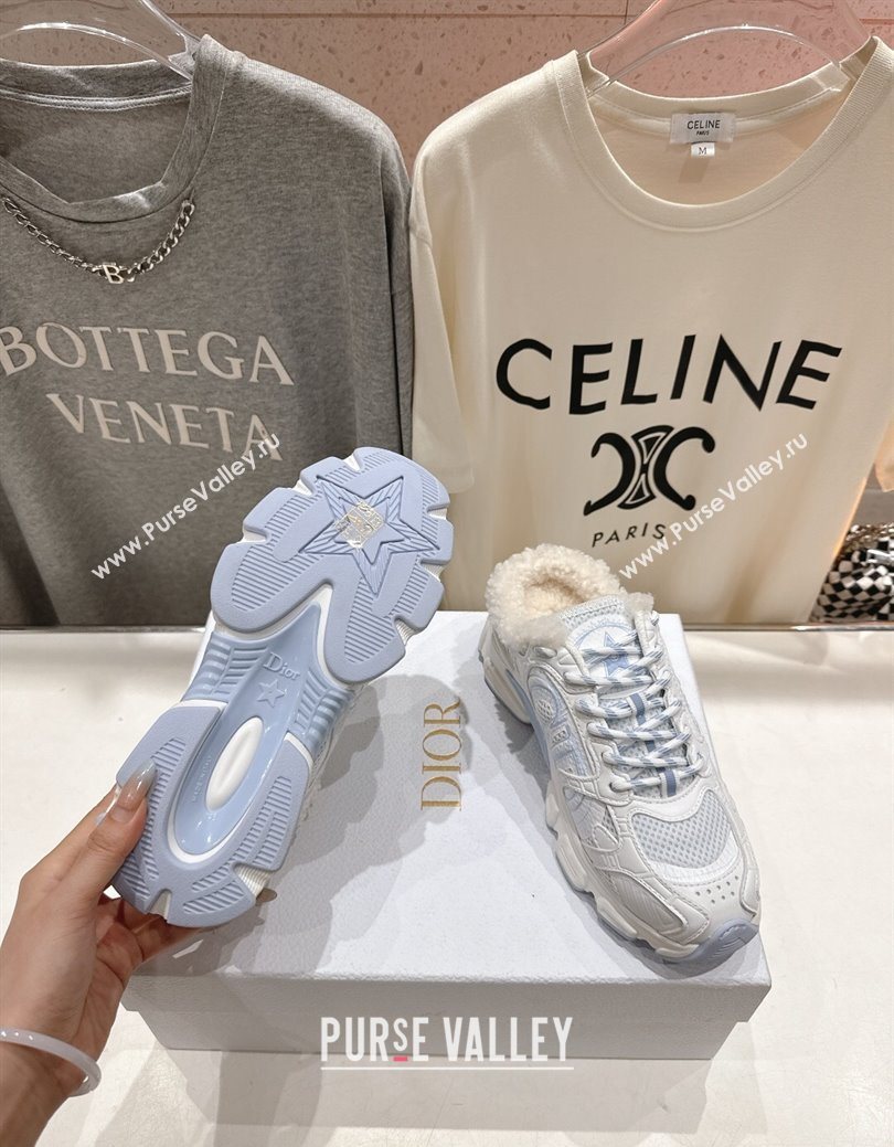 Dior Chrono Sneaker Mules in Mesh, Leather-Effect and Wool White/Blue 2025 1029 (MD-251029068)