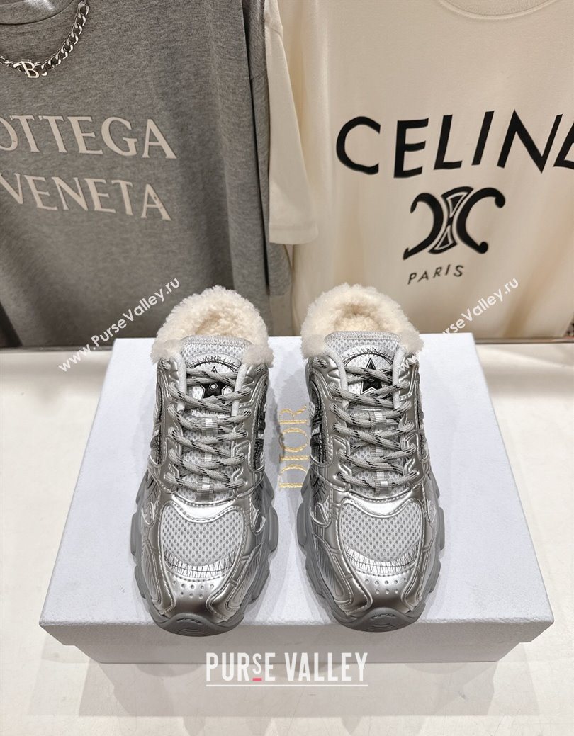 Dior Chrono Sneaker Mules in Mesh, Leather-Effect and Wool Silver Grey 2025 1029 (MD-251029069)
