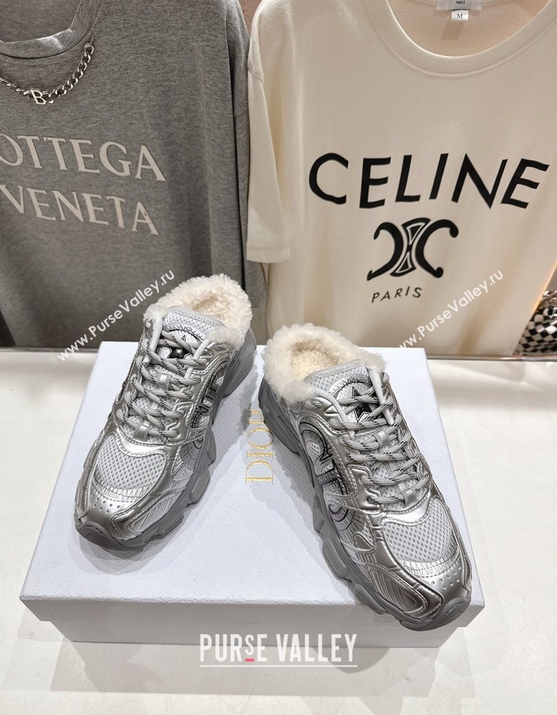 Dior Chrono Sneaker Mules in Mesh, Leather-Effect and Wool Silver Grey 2025 1029 (MD-251029069)