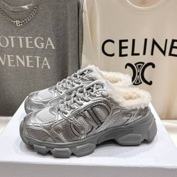 Dior Chrono Sneaker Mules in Mesh, Leather-Effect and Wool Silver Grey 2025 1029 (MD-251029069)