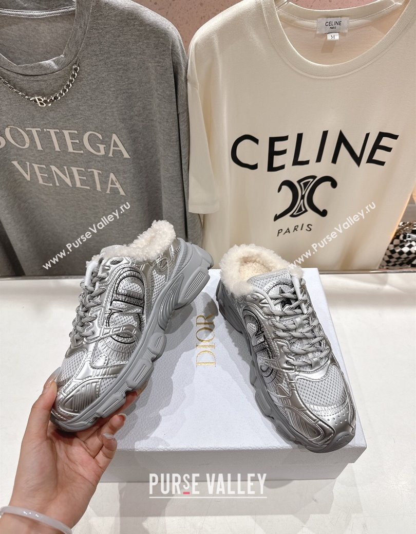 Dior Chrono Sneaker Mules in Mesh, Leather-Effect and Wool Silver Grey 2025 1029 (MD-251029069)