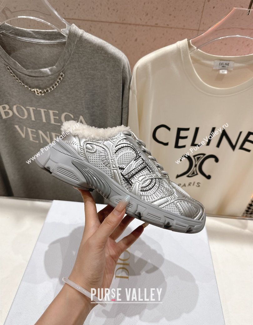 Dior Chrono Sneaker Mules in Mesh, Leather-Effect and Wool Silver Grey 2025 1029 (MD-251029069)