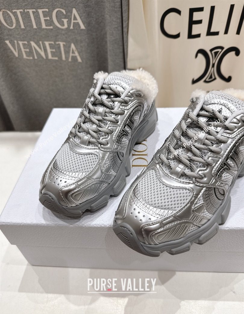Dior Chrono Sneaker Mules in Mesh, Leather-Effect and Wool Silver Grey 2025 1029 (MD-251029069)