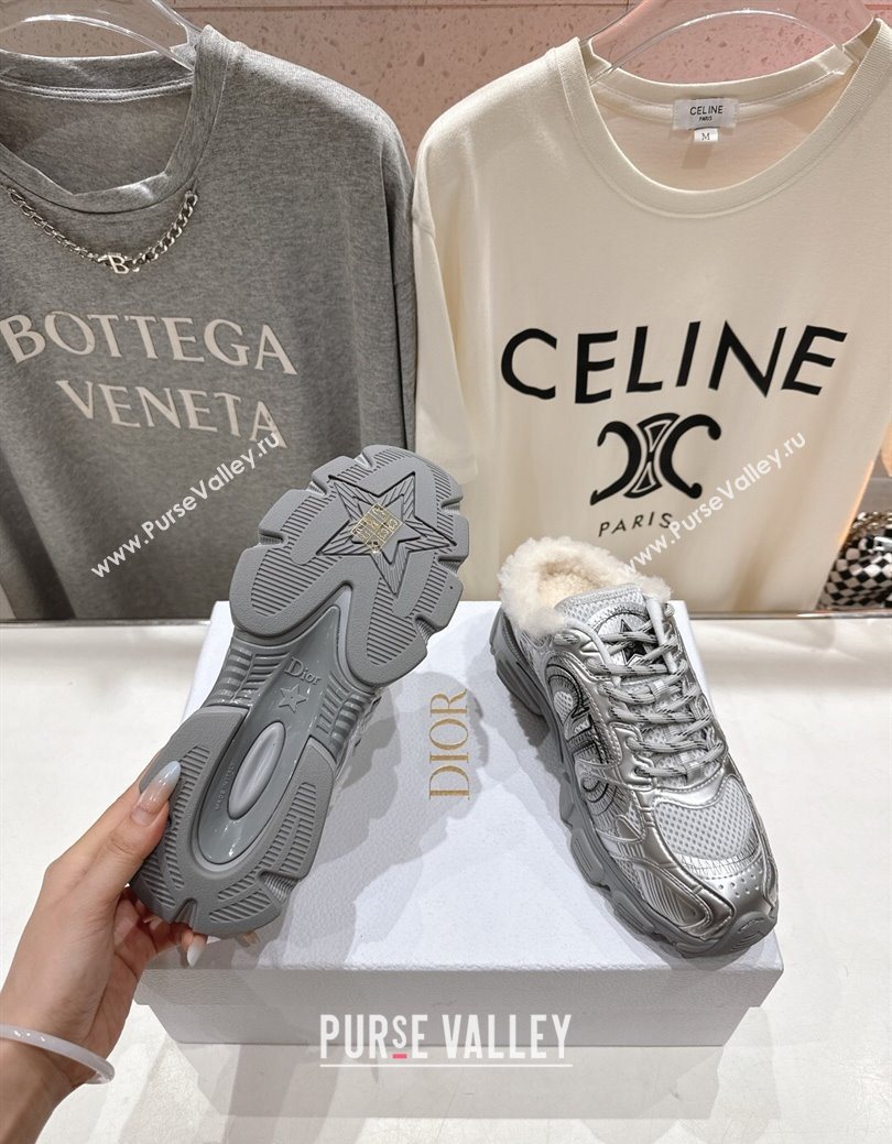 Dior Chrono Sneaker Mules in Mesh, Leather-Effect and Wool Silver Grey 2025 1029 (MD-251029069)