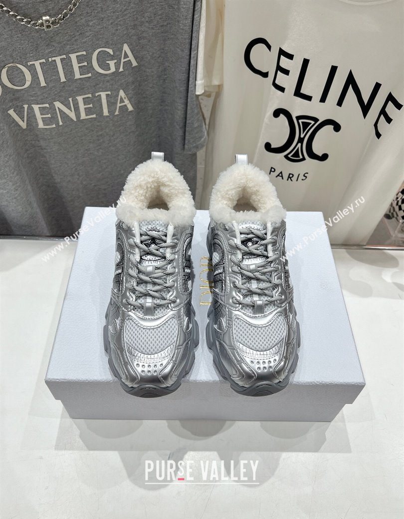 Dior Chrono Sneakers in Mesh, Leather-Effect and Wool Silver/White 2025 1029 (MD-251029071)