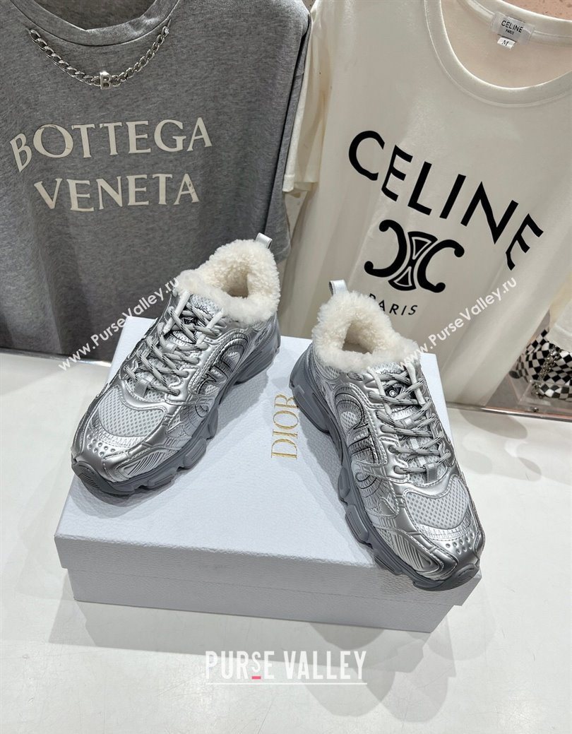 Dior Chrono Sneakers in Mesh, Leather-Effect and Wool Silver/White 2025 1029 (MD-251029071)