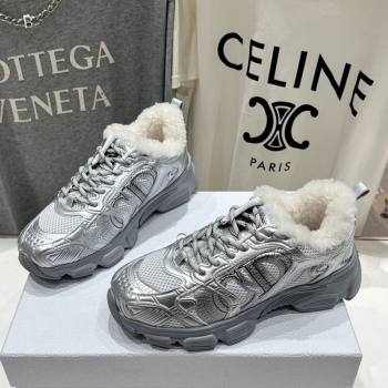 Dior Chrono Sneakers in Mesh, Leather-Effect and Wool Silver/White 2025 1029 (MD-251029071)