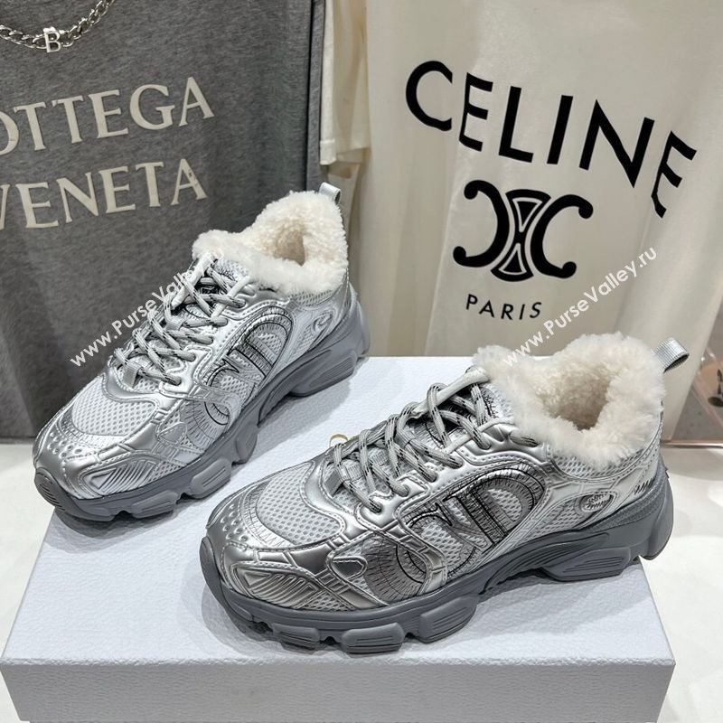 Dior Chrono Sneakers in Mesh, Leather-Effect and Wool Silver/White 2025 1029 (MD-251029071)
