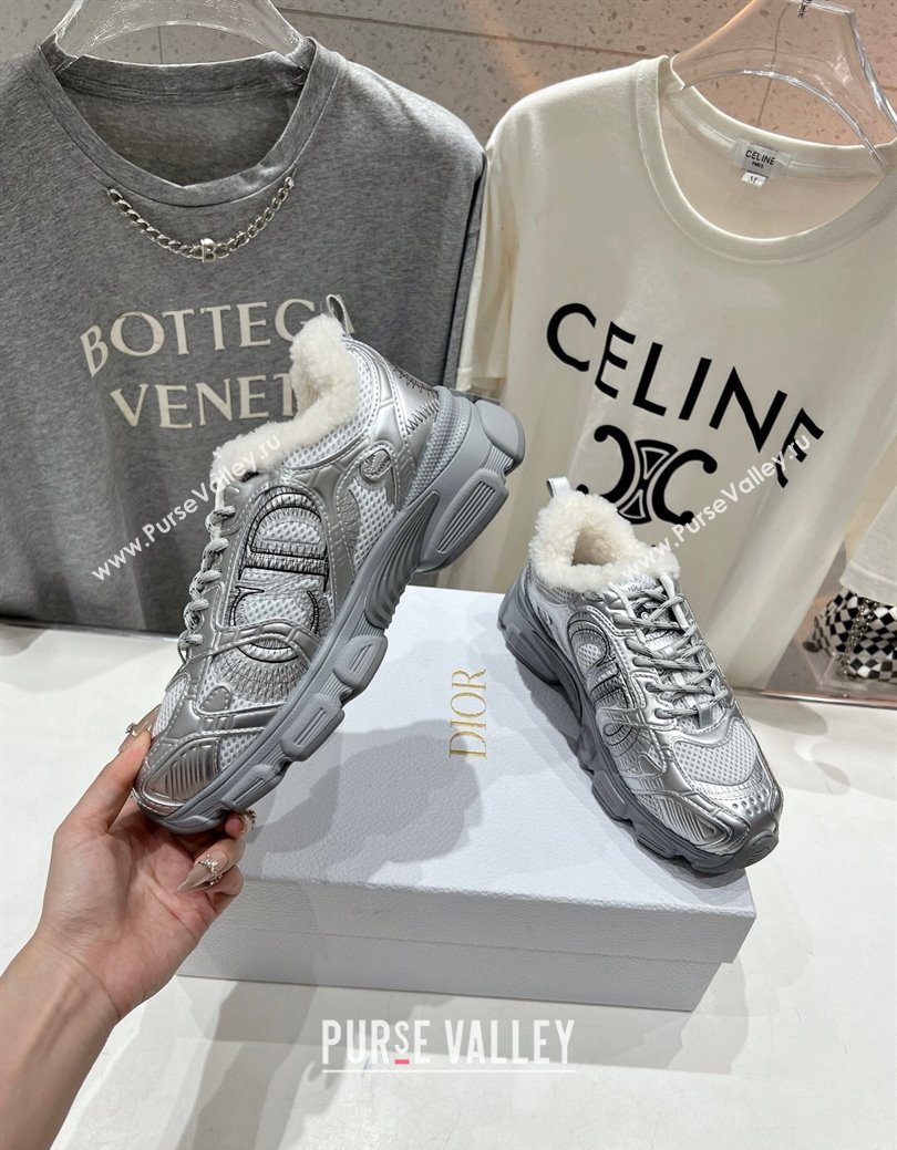 Dior Chrono Sneakers in Mesh, Leather-Effect and Wool Silver/White 2025 1029 (MD-251029071)