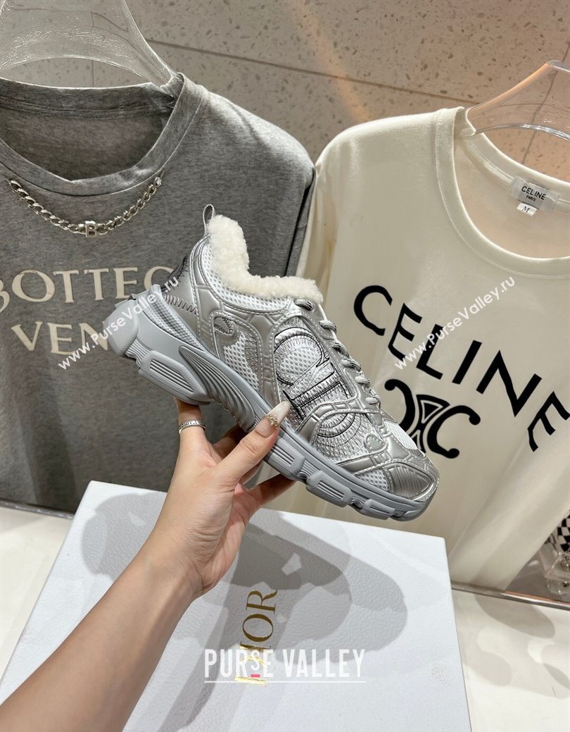 Dior Chrono Sneakers in Mesh, Leather-Effect and Wool Silver/White 2025 1029 (MD-251029071)
