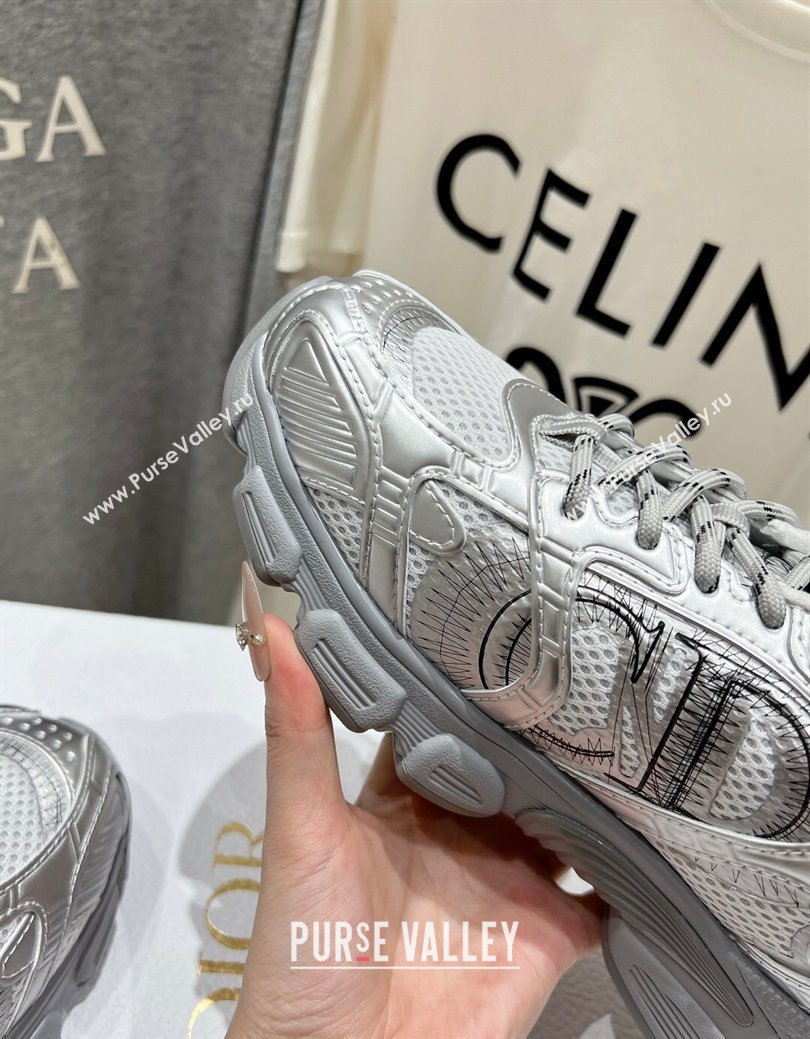 Dior Chrono Sneakers in Mesh, Leather-Effect and Wool Silver/White 2025 1029 (MD-251029071)