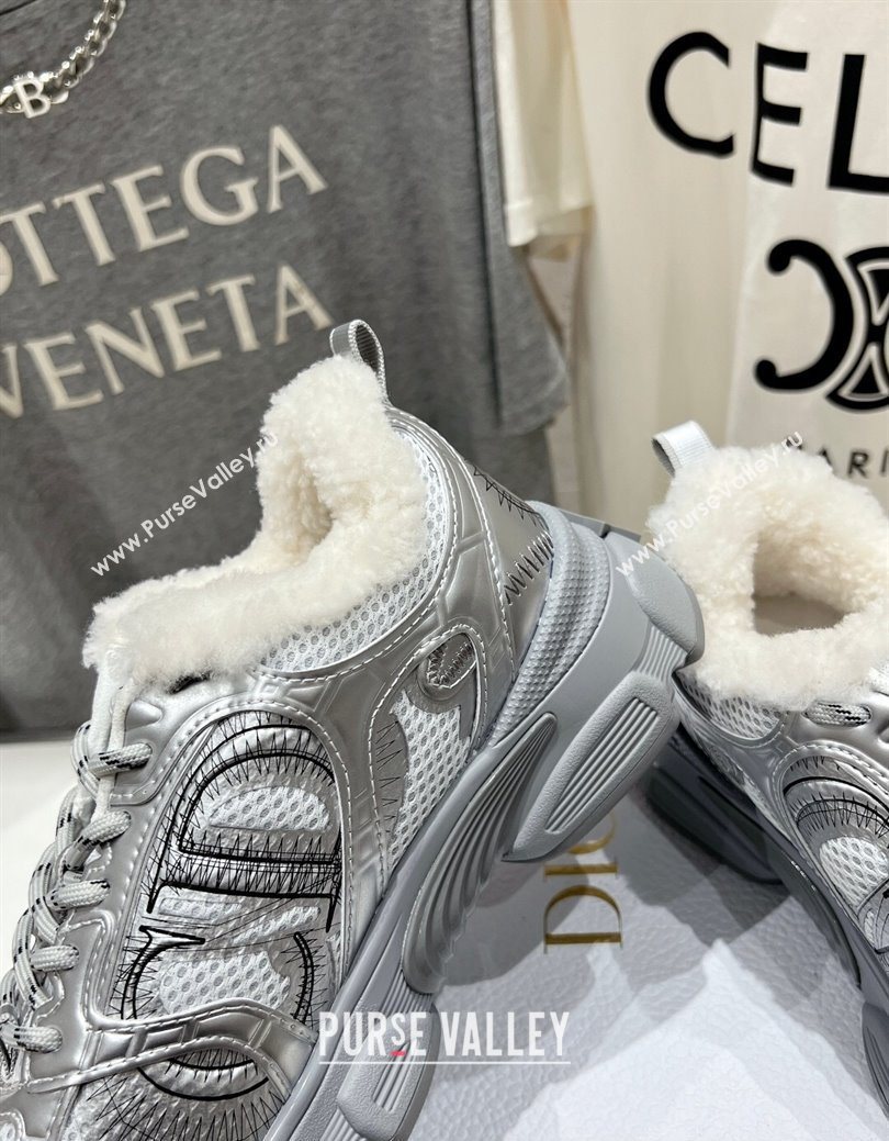 Dior Chrono Sneakers in Mesh, Leather-Effect and Wool Silver/White 2025 1029 (MD-251029071)