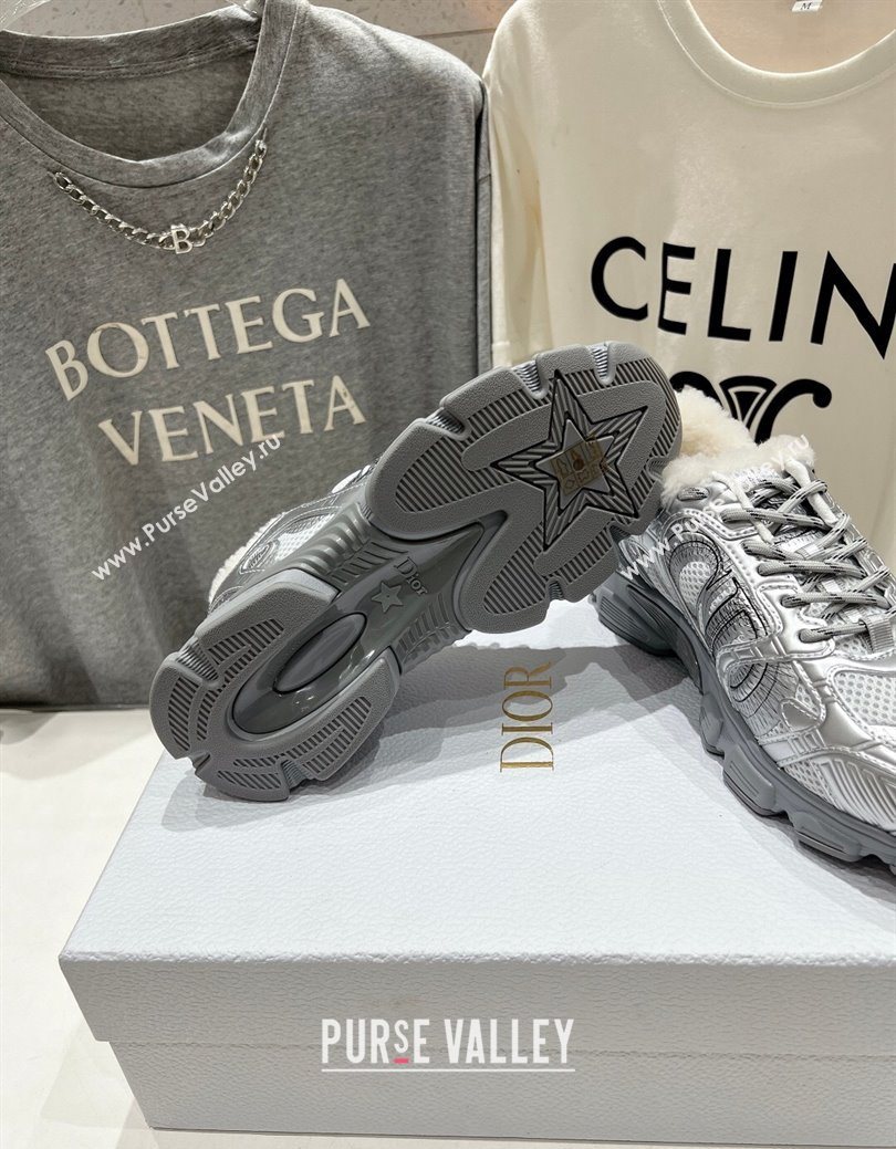 Dior Chrono Sneakers in Mesh, Leather-Effect and Wool Silver/White 2025 1029 (MD-251029071)