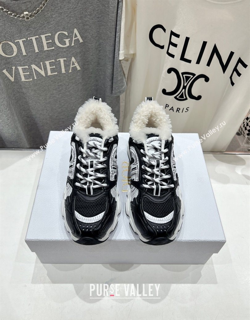 Dior Chrono Sneakers in Mesh, Leather-Effect and Wool Black/White2 2025 1029 (MD-251029072)