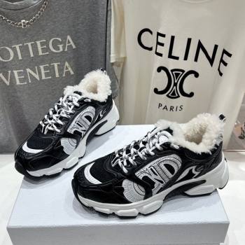 Dior Chrono Sneakers in Mesh, Leather-Effect and Wool Black/White2 2025 1029 (MD-251029072)