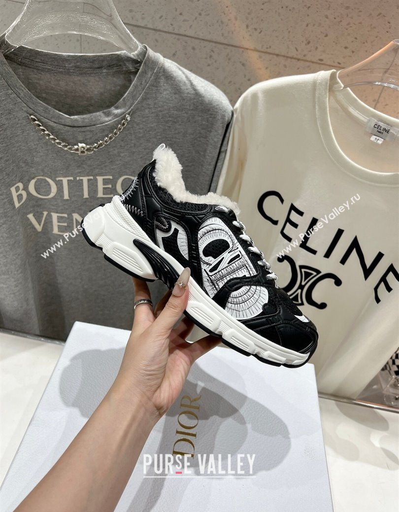 Dior Chrono Sneakers in Mesh, Leather-Effect and Wool Black/White2 2025 1029 (MD-251029072)