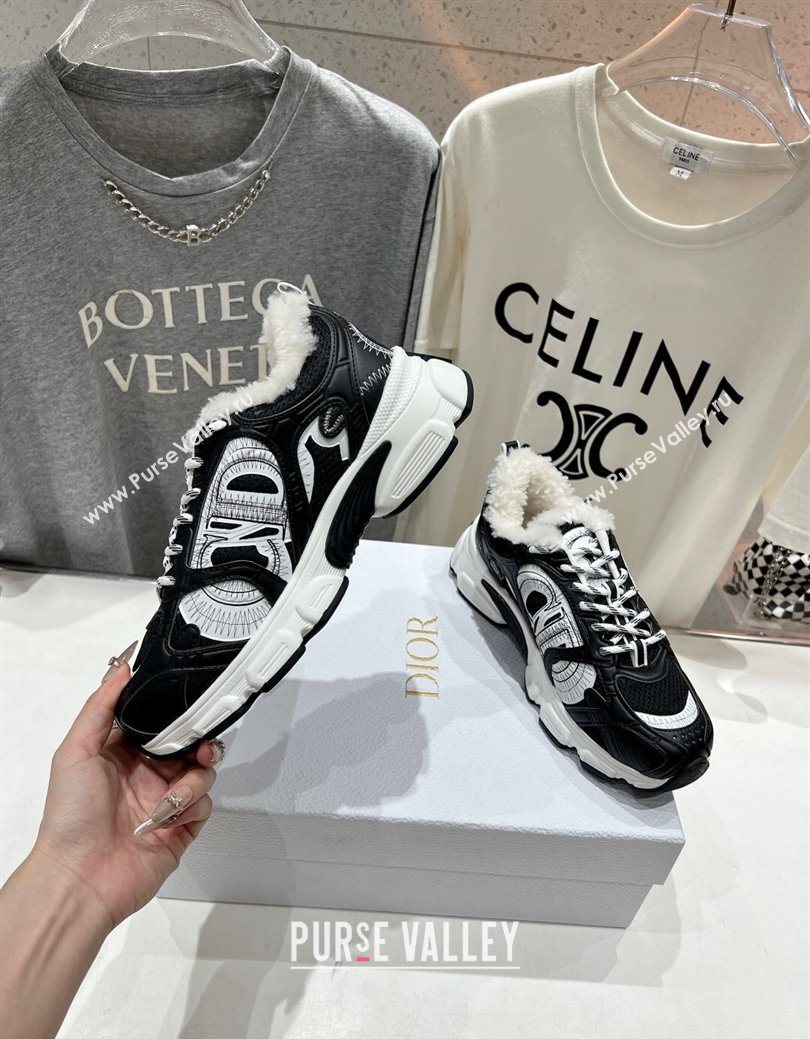 Dior Chrono Sneakers in Mesh, Leather-Effect and Wool Black/White2 2025 1029 (MD-251029072)