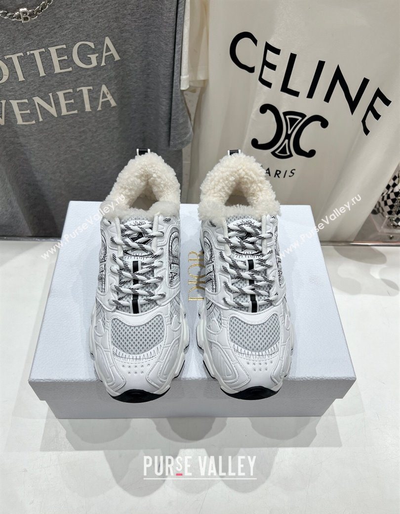 Dior Chrono Sneakers in Mesh, Leather-Effect and Wool White/Black2 2025 1029 (MD-251029073)