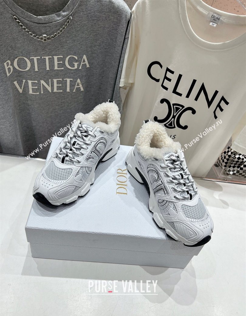 Dior Chrono Sneakers in Mesh, Leather-Effect and Wool White/Black2 2025 1029 (MD-251029073)