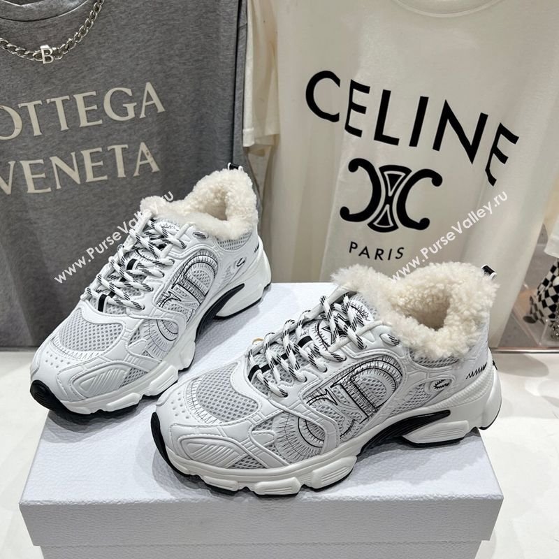 Dior Chrono Sneakers in Mesh, Leather-Effect and Wool White/Black2 2025 1029 (MD-251029073)