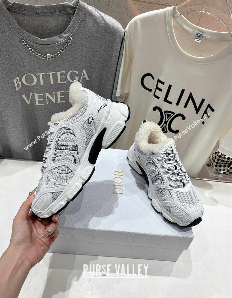 Dior Chrono Sneakers in Mesh, Leather-Effect and Wool White/Black2 2025 1029 (MD-251029073)