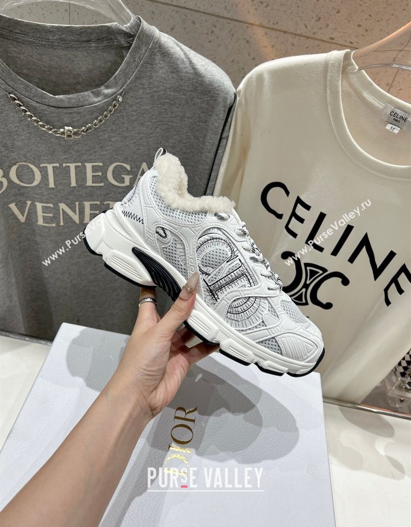 Dior Chrono Sneakers in Mesh, Leather-Effect and Wool White/Black2 2025 1029 (MD-251029073)
